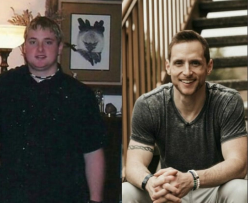 Before and after photo of Chris Willburn after losing substantial weight.